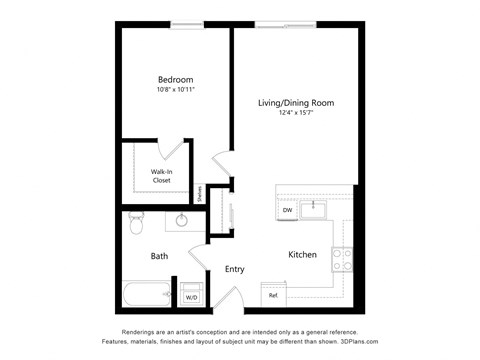 a floor plan of a unit with a bedroom and a living room